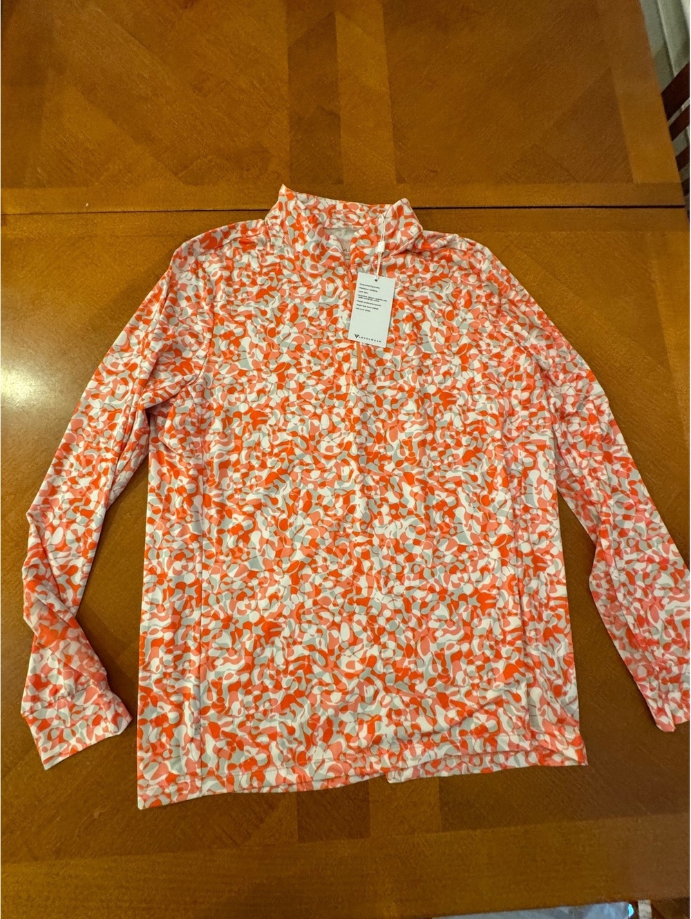 Levelwear Women's Orange and White Patterned Half-Zip Pullover XL 2721
